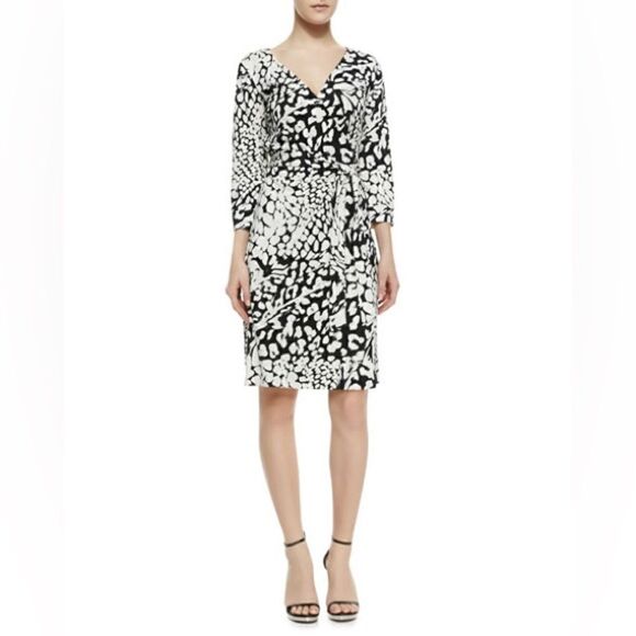 Diane von Furstenberg Julian Two Feather & Leopard Print Wrap Dress - Picture 1 of 7